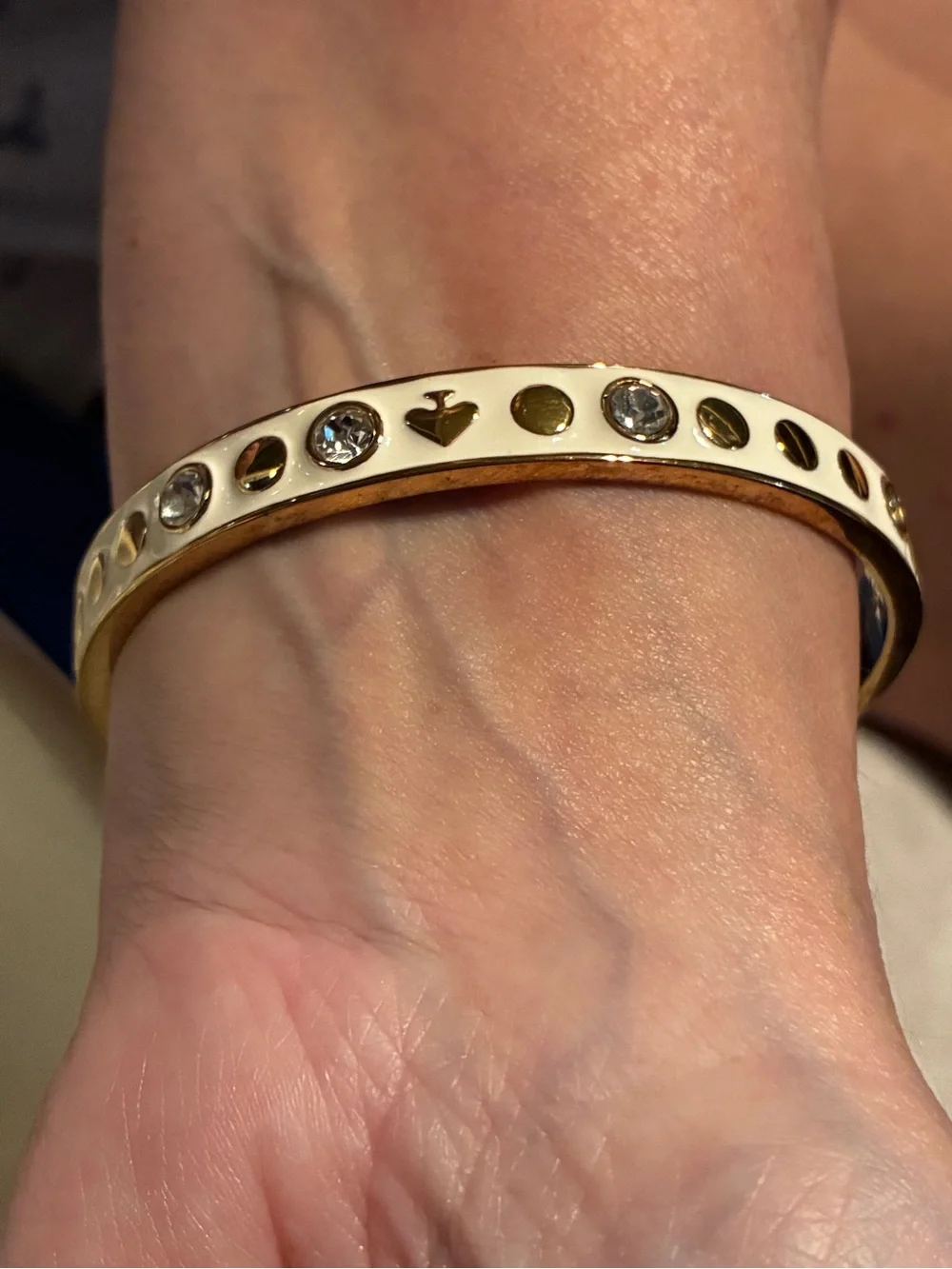 Kate Spade Gold-Tone White Enamel Bangle with Crystal Accents - Picture 2 of 5